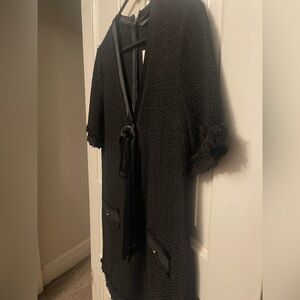 Zara Black NWT Textured Dress with Satin Bow and Details